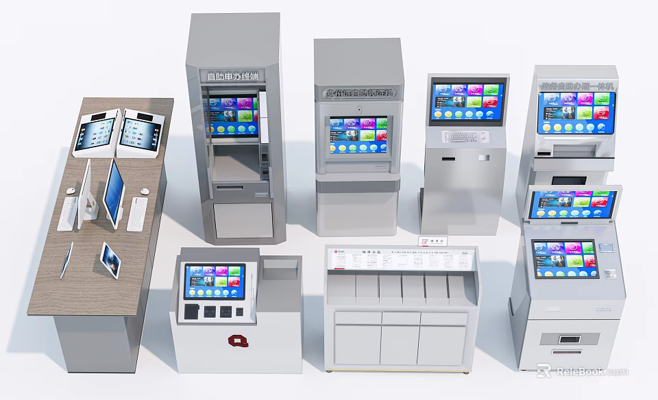 Smart Machines Featuring Various Self Service Terminals With Touchscreen Displays And Digital Interfaces 3d model 
