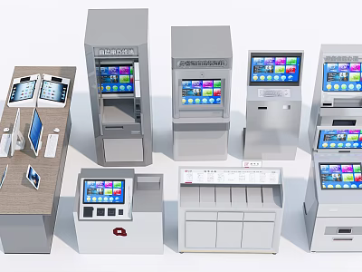 Smart Machines Featuring Various Self Service Terminals With Touchscreen Displays And Digital Interfaces 3d model