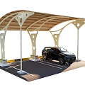 Modern Outdoor Carport Design With Curved Roof And Black SUV Vehicle