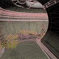 Industrial Tunnel Interior Featuring Metal Pipes Concrete Walls Ground Plants And Metal Structures