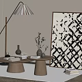 New Chinese Style Coffee Table Coffee Table Combination Round Floor Lamp 3d model