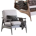 Cozy Modern Accent Chair With Gray Fabric Wooden Frame Plush Pillow And Knitted Blanket