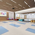 Spacious Fitness Studio With Blue Yoga Mats Colorful Exercise Balls And Sports Figure Murals