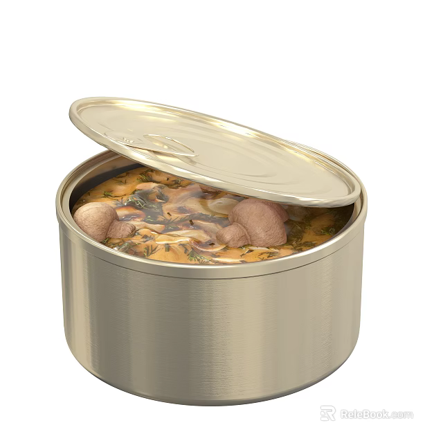 Open Canned Food With Mushrooms And Savory Broth Ready To Eat 3d model 