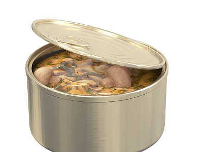 Open Canned Food With Mushrooms And Savory Broth Ready To Eat 3d model