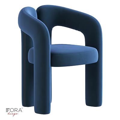 Blue Modern Accent Chair With Curved Arms And Upholstered Seat Design 3d model