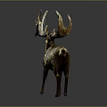 Shiny Elk Sculpture Featuring Large Antlers And Golden Body On Gray Reflective Background