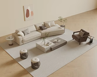 Modern Sofa Coffee Table Combination Curved Sofa Single Sofa Stool Living Room Sofa 3d model