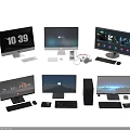 Multiple Computer Monitors With Keyboards Mice Desktop Tower And Accessories Setup