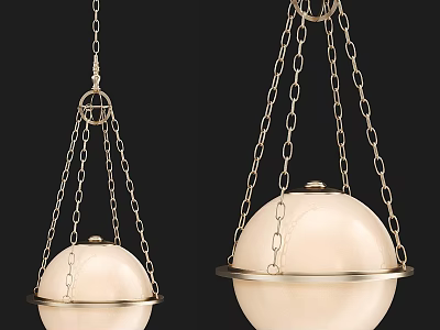 White Spherical Chandeliers With Hanging Chains And Decorative Metal Rings 3d model