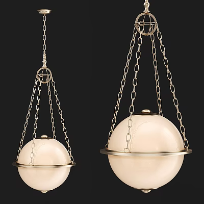 White Spherical Chandeliers With Hanging Chains And Decorative Metal Rings 3d model