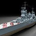 Vintage Military Battleship With Turrets Masts And Red White Deck