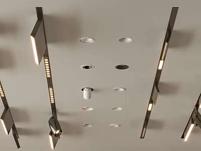 Modern Ceiling Lighting Design With Downlights And Spotlights Installation Setup 3d model