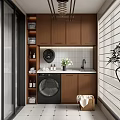 Antique Balcony Washing Machine Cabinet Washing Machine Laundry Room Drying Rack Roman Curtain 3d model