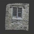 Traditional Building Stone Wall With Iron Grille Window And Textured Surface Design