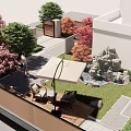 Garden Landscape Design With Colorful Trees Rock Formations Water Feature And Greenery
