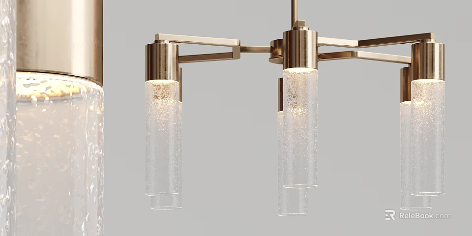 Elegant Modern Luxury Brass Chandelier With Bubble Glass Shades For Dining Room 3d model 