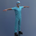 Man in Blue Scrubs with Surgical Mask and Cap Standing with Arms Outstretched 3d model