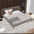 Modern Bedroom Interior With Double Bed Wooden Headboard Floor To Ceiling Window And Rug