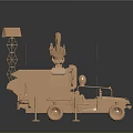 Military Vehicle 3D Model Featuring Antenna Structure And Launcher On Wheels
