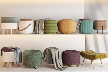 Modern Sofa Low Stool Combination Sofa Stool Shoe Changing Stool Makeup Stool Fabric Sofa Stool Soft Stool Foot Sofa Pier Storage Stool Blanket 3d model