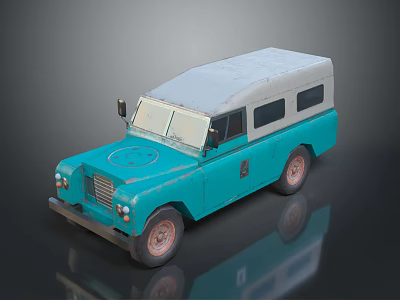 Vintage Turquoise Off Road Vehicle With Gray Roof And Classic Design 3d model