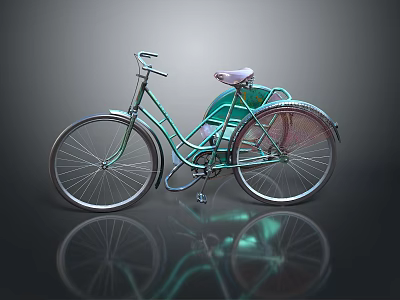 Vintage Green Bicycle With Classic Frame And Reflective Surface Design 3d model