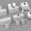 Functional Tables For Event Setup With Rectangular And Round Shapes And Flower Arrangements 3d model