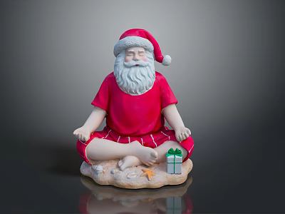 Meditating Santa Claus Character In Red Outfit With Green Gift Box On Base 3d model