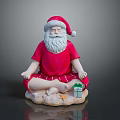 Meditating Santa Claus Character In Red Outfit With Green Gift Box On Base
