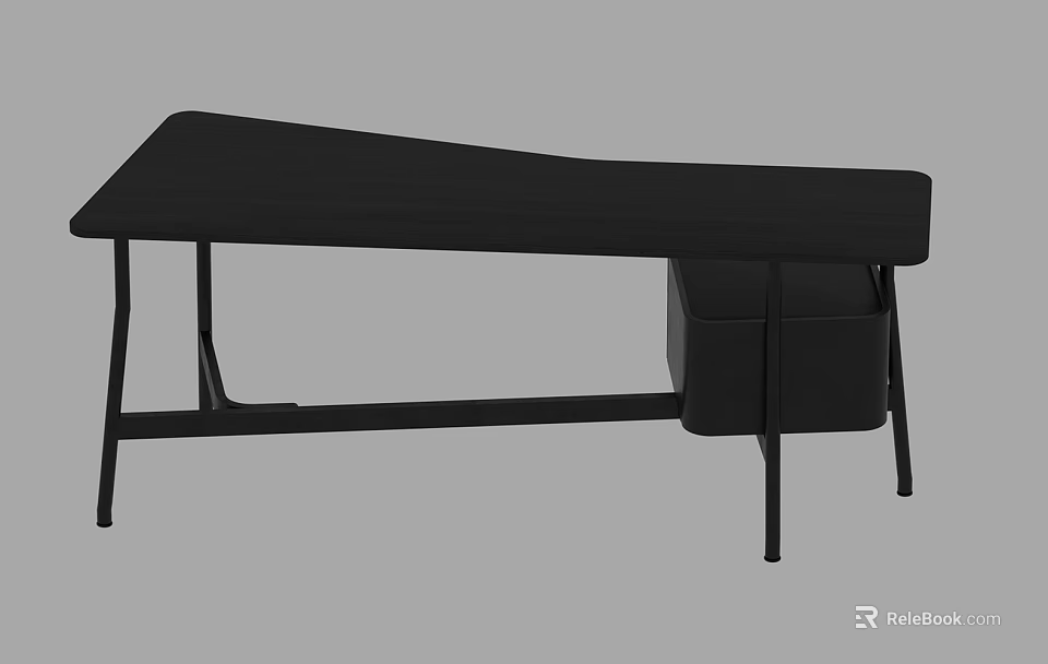 Modern Black Home Office Desk With Unique Shape And Storage Compartment 3d model 