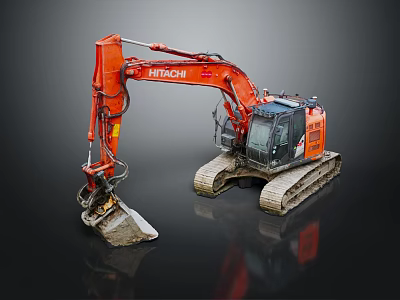 Hitachi Orange Tracked Excavator With Front Bucket For Construction Work 3d model
