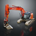 Hitachi Orange Tracked Excavator With Front Bucket For Construction Work 3d model
