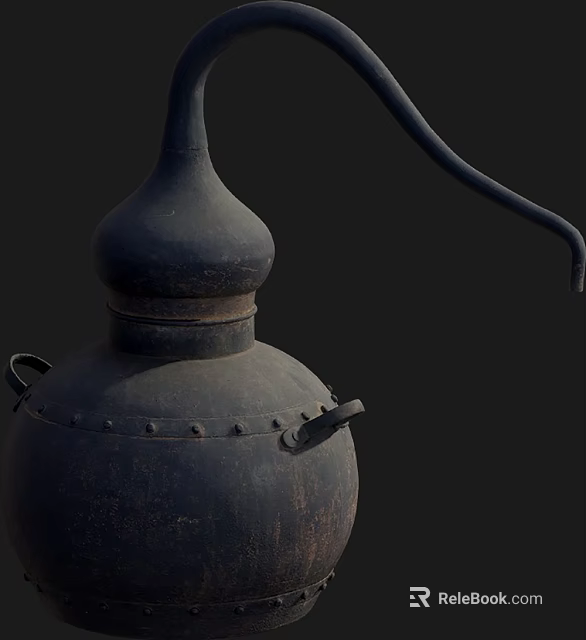 Vintage Handcrafted Ceramic Vessel With Black Glaze Long Spout And Traditional Design 3d model 