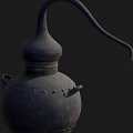 Vintage Handcrafted Ceramic Vessel With Black Glaze Long Spout And Traditional Design