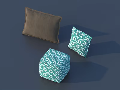 Decorative Throw Pillows With Teal Geometric Pattern And Brown Solid Color Design 3d model