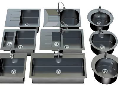 Stainless Steel Kitchen Sinks With Various Designs Including Square And Round Shapes 3d model