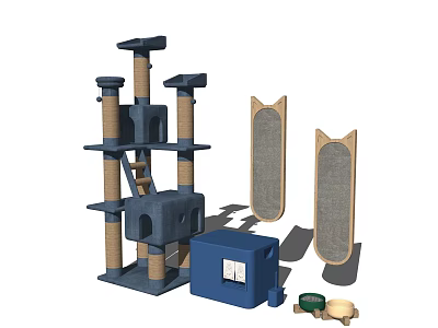 Cat Furniture Set With Multi Level Tree Scratching Posts Pads And Litter Box 3d model