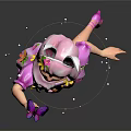 Rabbit Eared Girl Holding Purple Butterfly In Pink Star Dress With Yellow Belt