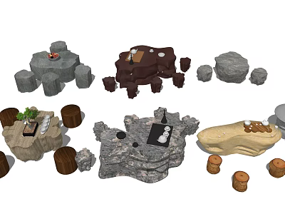 New Chinese Style Outdoor Table and Chair Stone Pier Tea Table 3d model