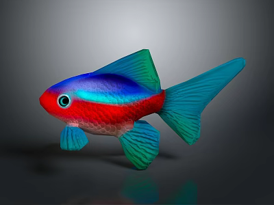 Colorful Tropical Fish With Red Body Blue Fins And Green Tail On Dark Background 3d model