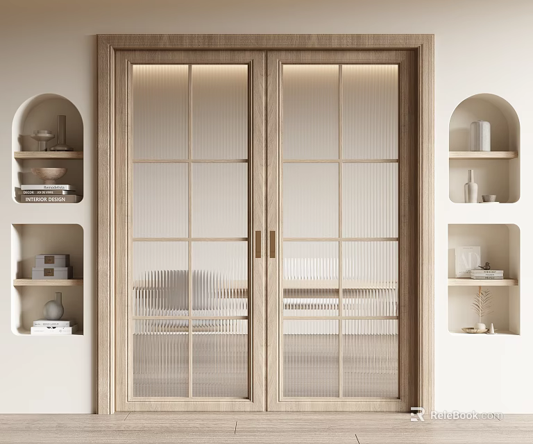 Modern Sliding Doors With Wooden Frame And Glass Panels In Interior Design 3d model 