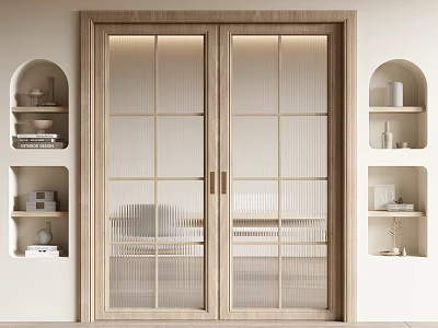 Modern Sliding Doors With Wooden Frame And Glass Panels In Interior Design 3d model