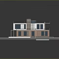 Modern Two Story House with Flat Roof Brick Walls Swimming Pool and Green Lawn
