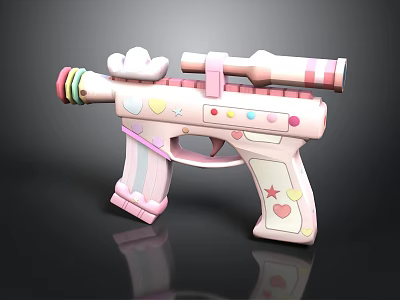 Pink Decorative Toy Gun With Cloud Shape Rainbow Stripes Hearts And Stars Scope 3d model