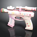 Pink Decorative Toy Gun With Cloud Shape Rainbow Stripes Hearts And Stars Scope