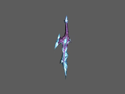 Vibrant Purple And Blue Fantasy Sword With Intricate Shiny Metallic Decorative Patterns 3d model
