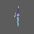 Vibrant Purple And Blue Fantasy Sword With Intricate Shiny Metallic Decorative Patterns