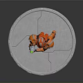 Action Figure In Orange Black Armor Holding Weapon On Silver Circular Base