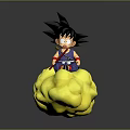 Anime Boy Character With Spiky Black Hair Sitting On Yellow Cloud In Blue Clothing